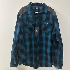 Rock & Republic Blue & Black Plaid “Western Style” Snap Down Shirt Size‎ XL NWT